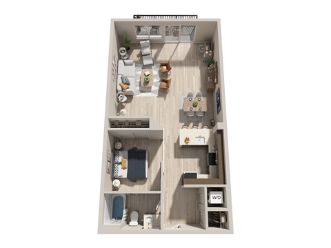 Floor plan for 1 bed, 1 bath, 790 sqft